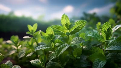 Fresh Green Mint Leaves Growing In A Garden