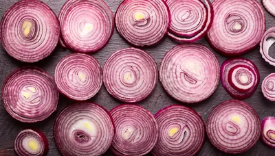 Top View Of Sliced Red Onion Rings