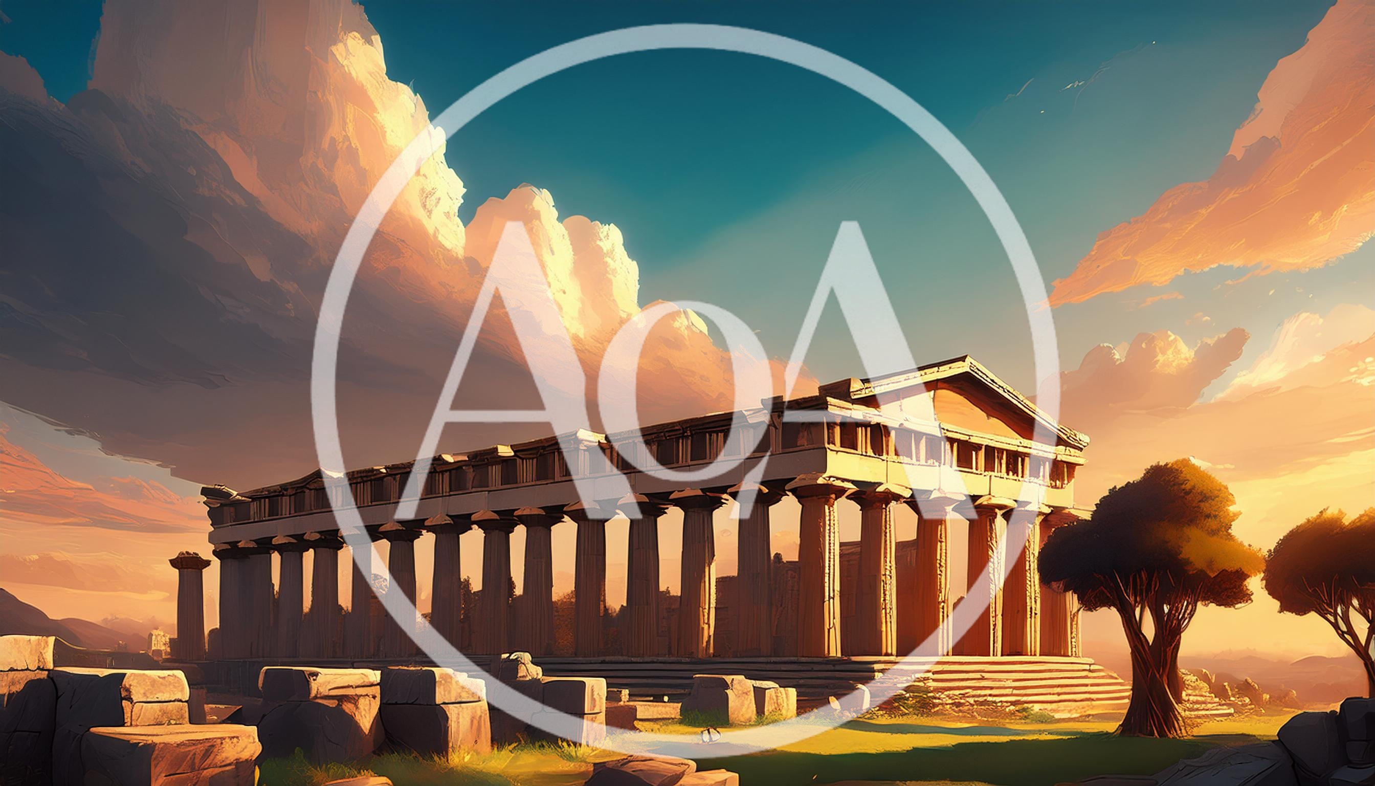Ancient Greek Temple Ruins At Sunset