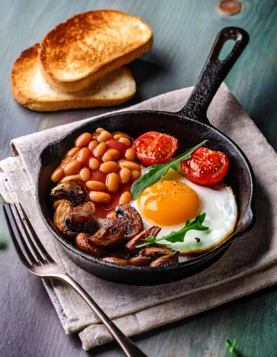 Full English Breakfast In A Cast Iron Skillet