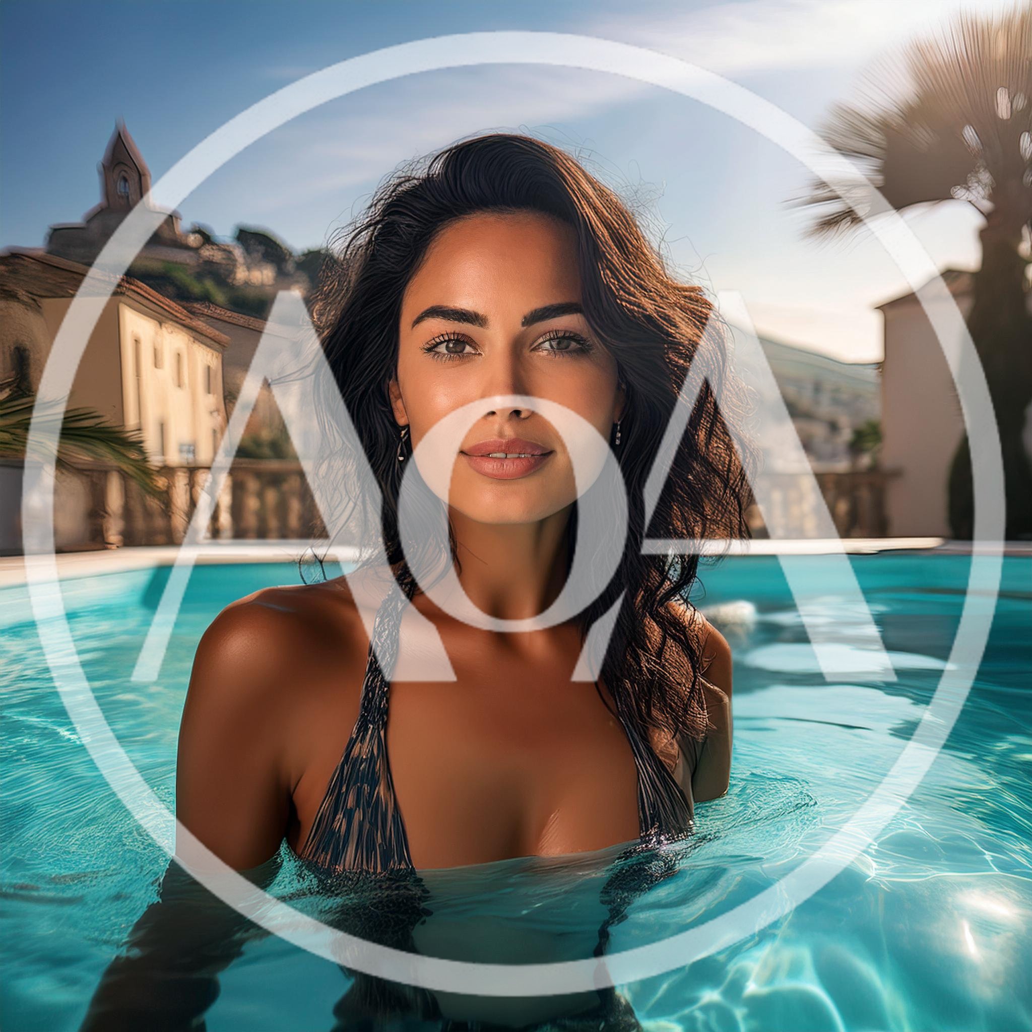 Beautiful Woman Relaxing In A Sunny Outdoor Swimming Pool