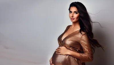 Pregnant Woman In Gold Sequin Dress