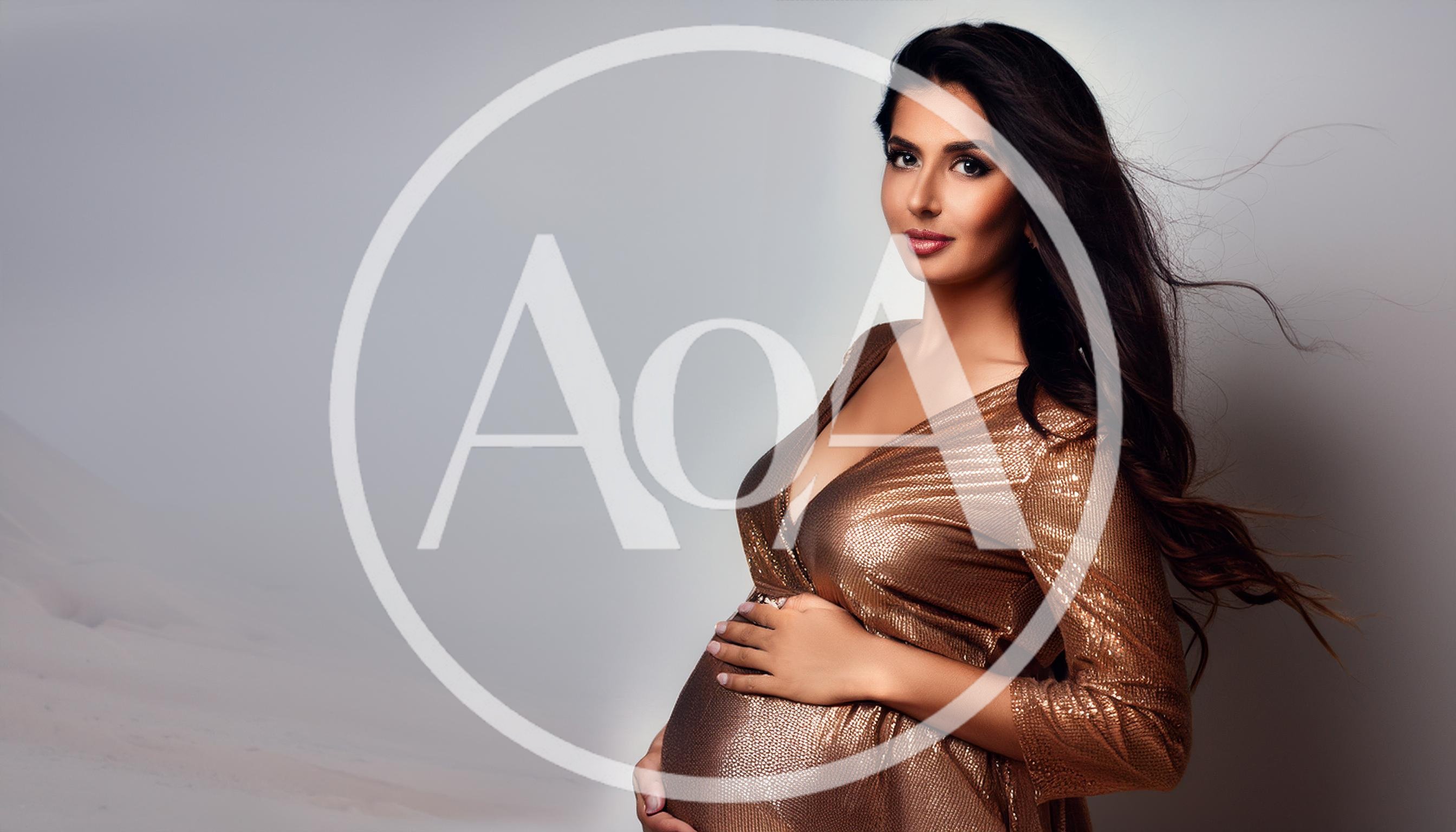 Pregnant Woman In Gold Sequin Dress