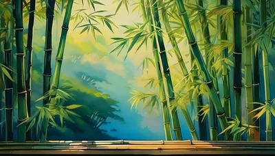 Serene Bamboo Forest Landscape With Wooden Platform