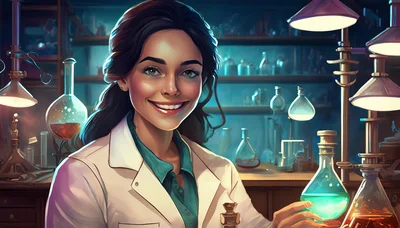 Female Scientist Working With Glowing Chemicals In Laboratory