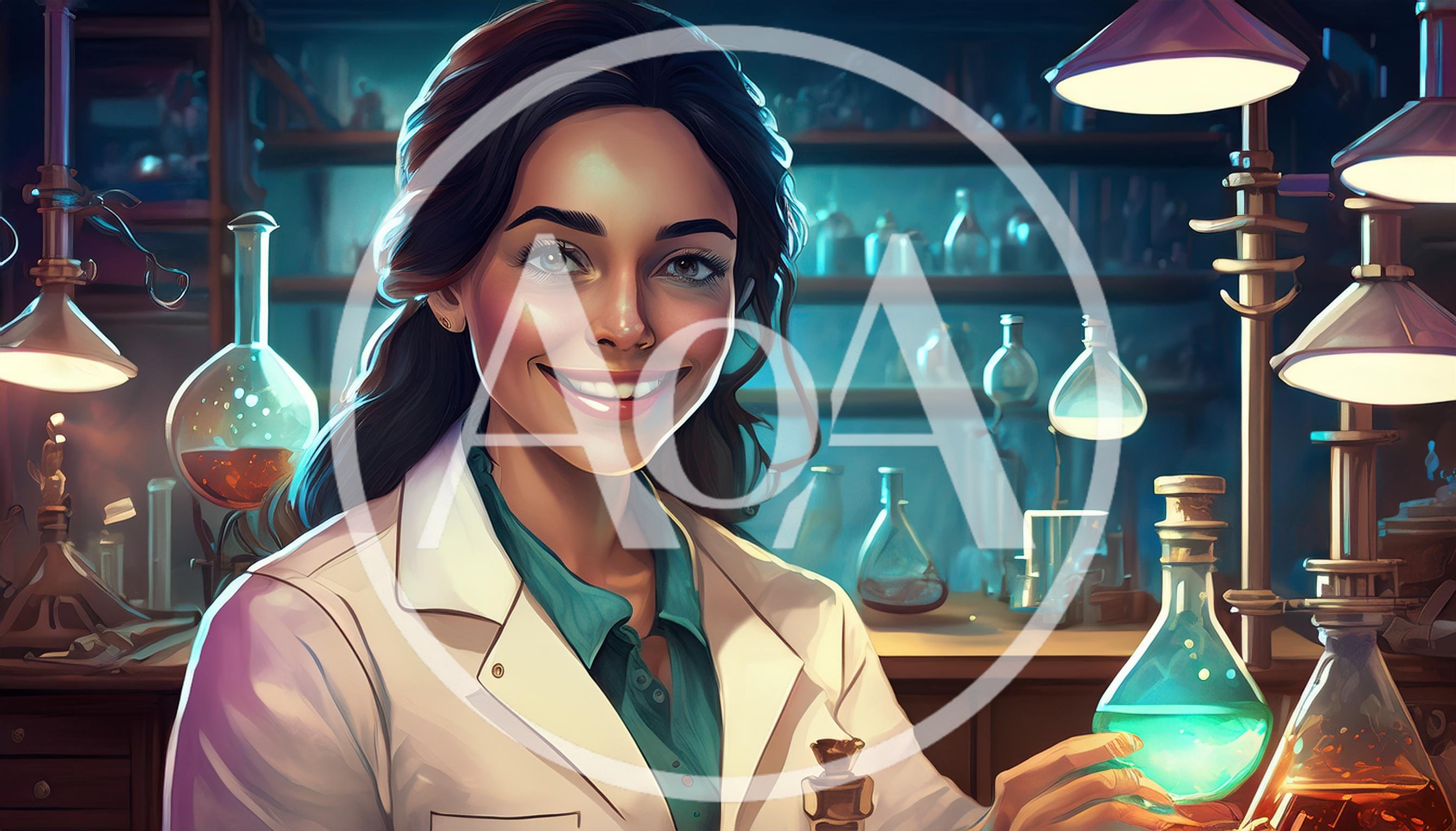 Female Scientist Working With Glowing Chemicals In Laboratory