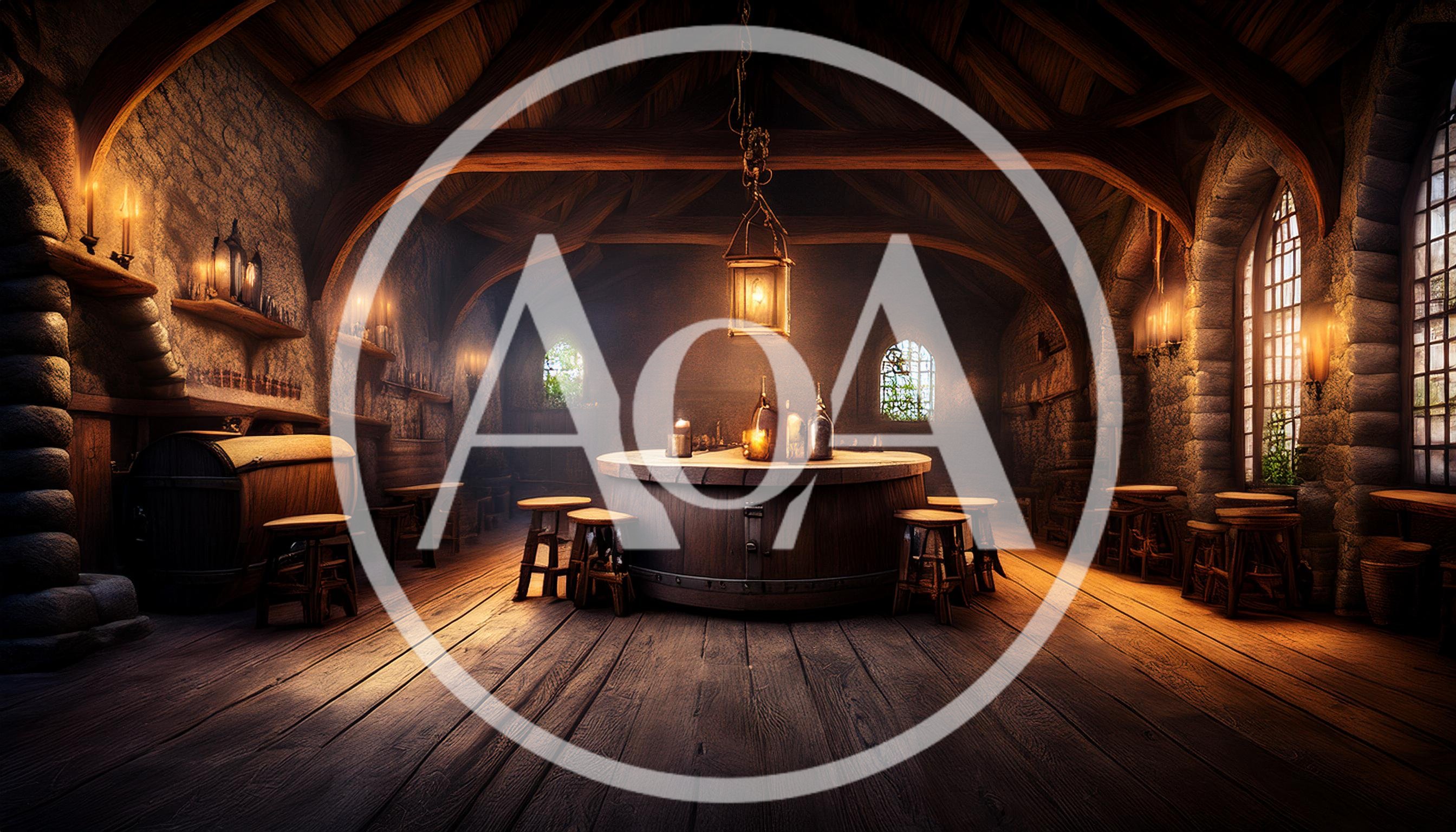Interior Of A Rustic Medieval Tavern With Wooden Furniture