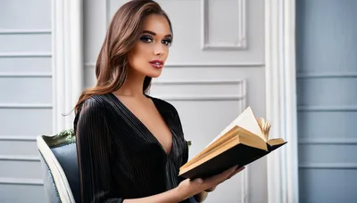 Elegant Woman Reading A Book In A Classic Interior