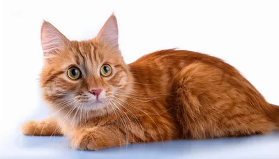 Ginger Tabby Cat Resting On White Background