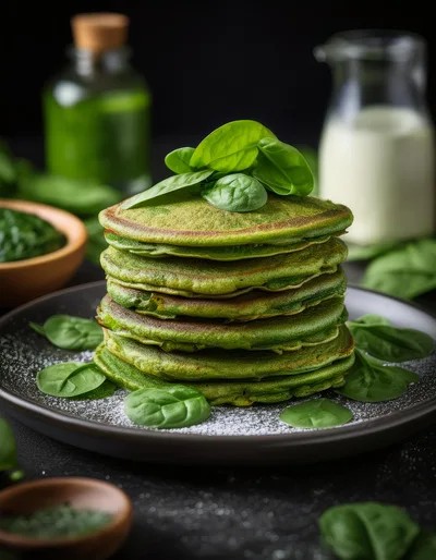 Stack Of Green Spinach Pancakes On A Plate