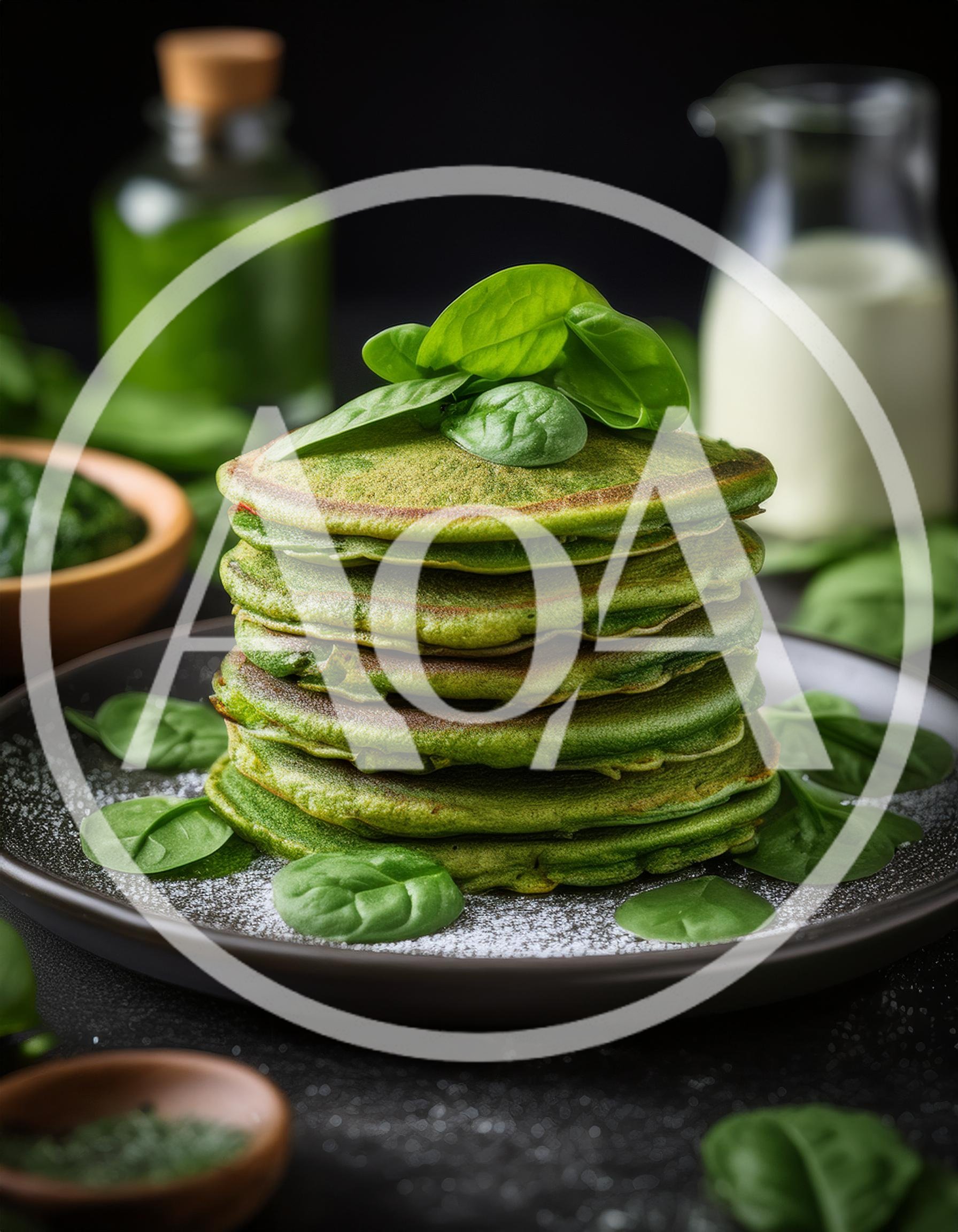 Stack Of Green Spinach Pancakes On A Plate