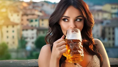 Young Woman Drinking Beer From A Glass Mug