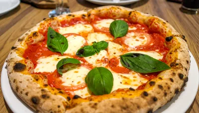 Fresh Margherita Pizza With Basil Leaves