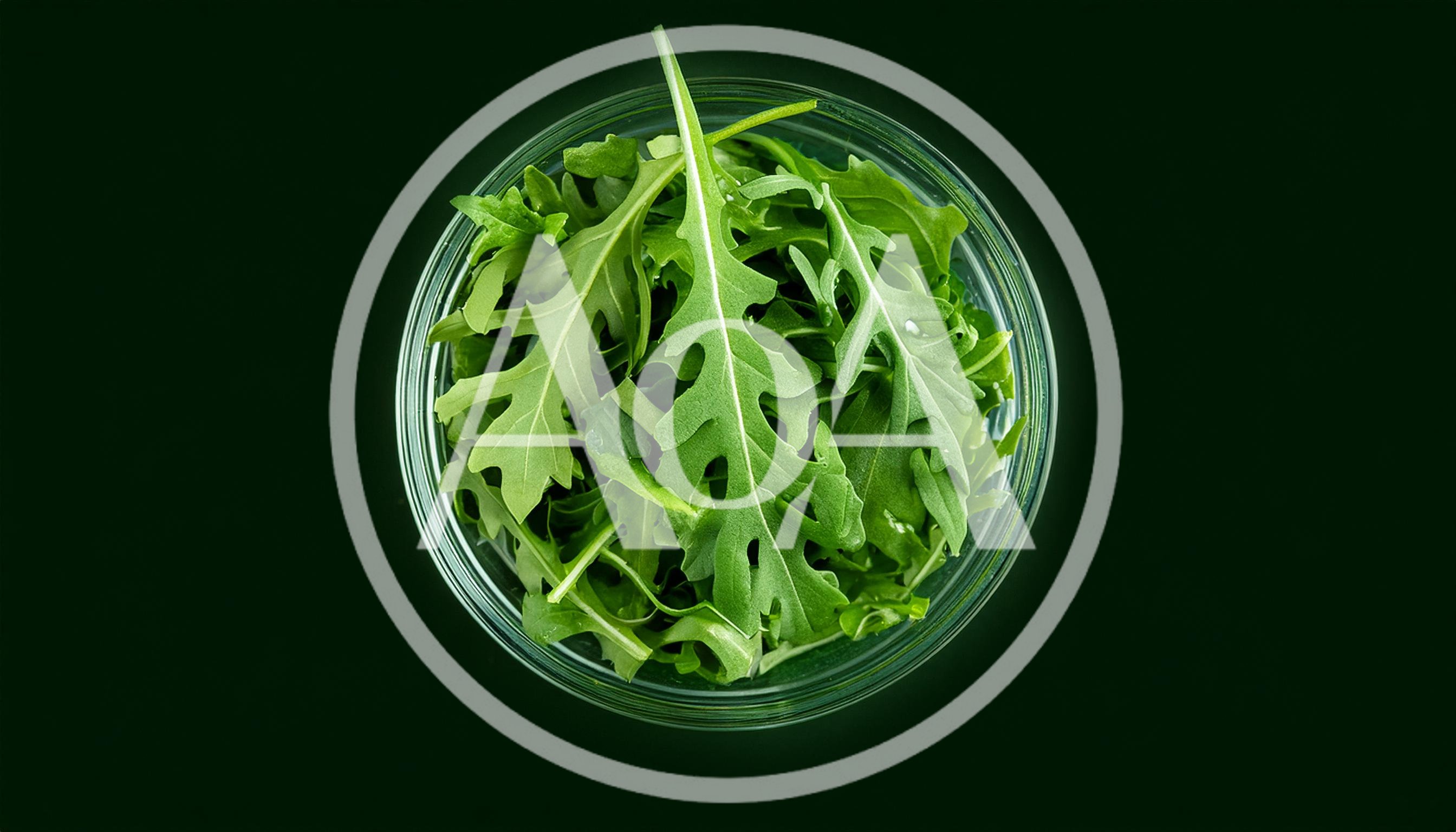 Fresh Arugula Leaves In A Glass Bowl