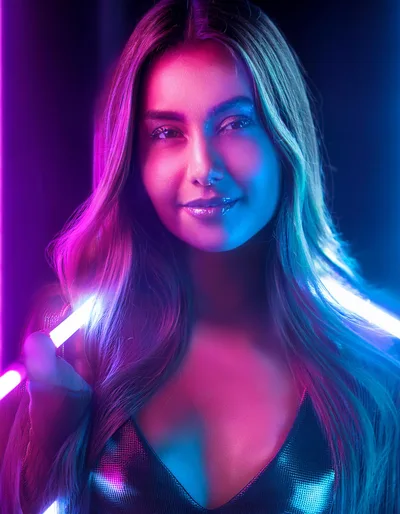Portrait Of A Woman With Neon Light Tubes