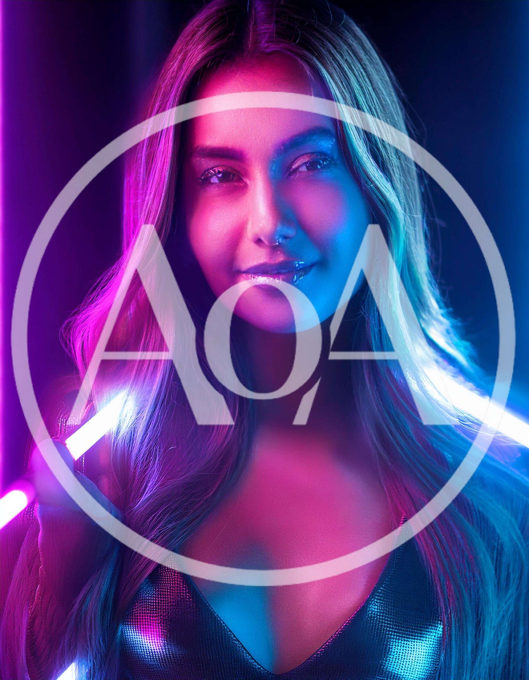 Portrait Of A Woman With Neon Light Tubes