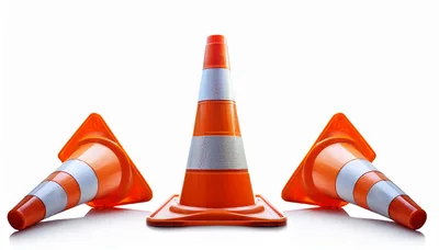 Three Orange Traffic Cones On White Background