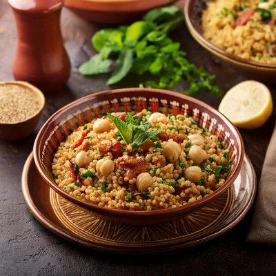 Bowl Of Couscous Salad With Chickpeas And Mint