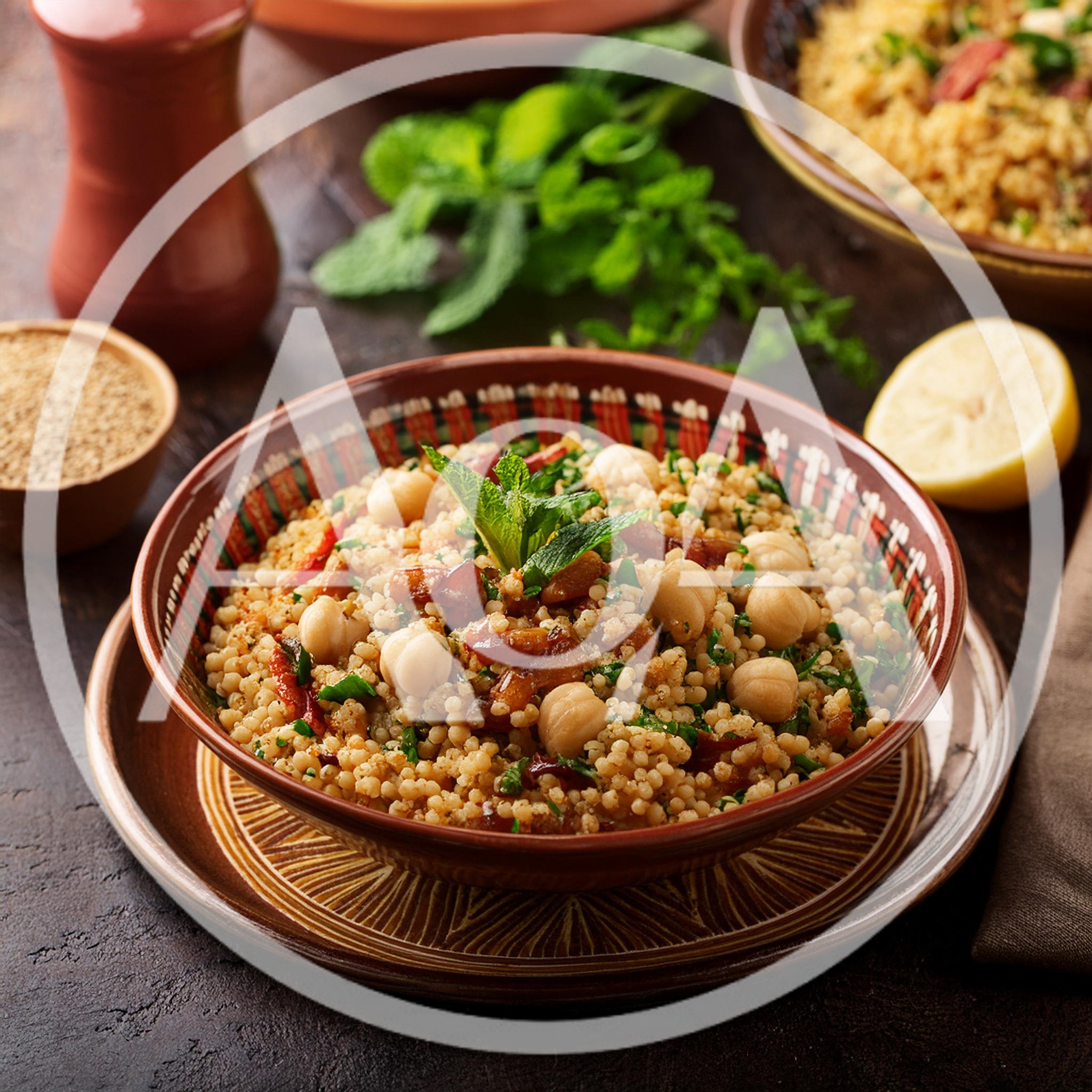 Bowl Of Couscous Salad With Chickpeas And Mint