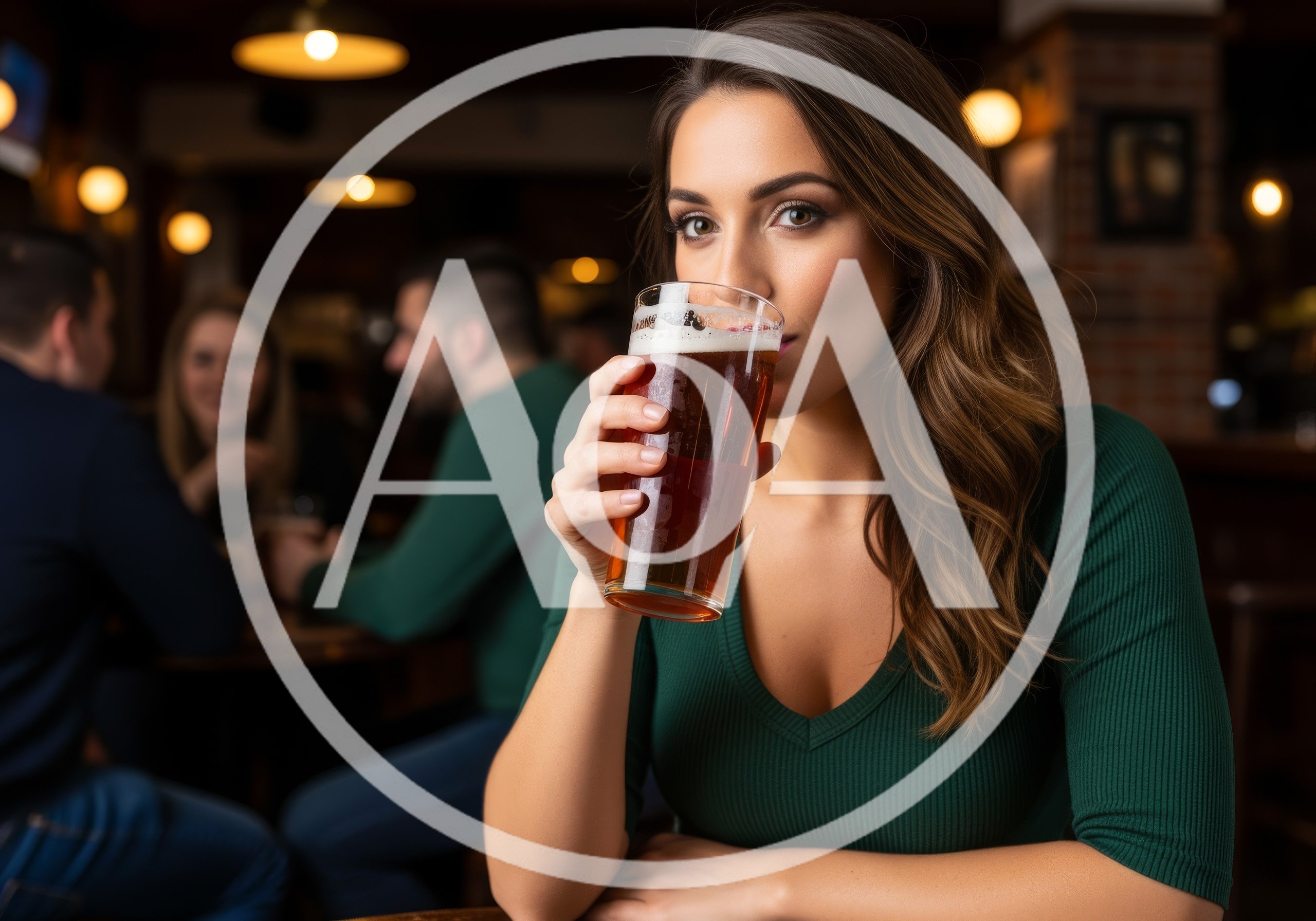 Young Woman Drinking Beer in a Pub