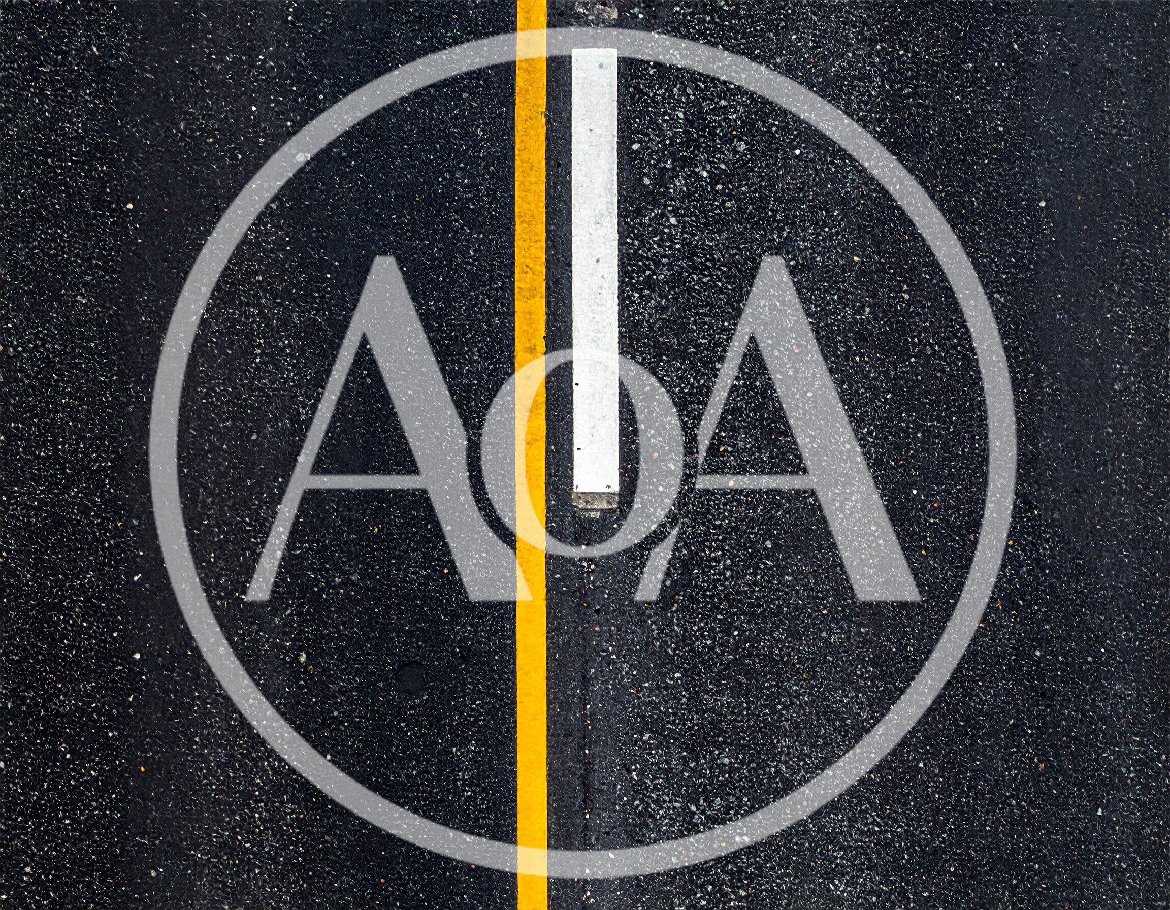 Top Down View Of Wet Asphalt Road Markings