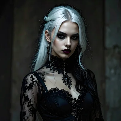 Gothic Woman With Silver Hair In Lace Corset