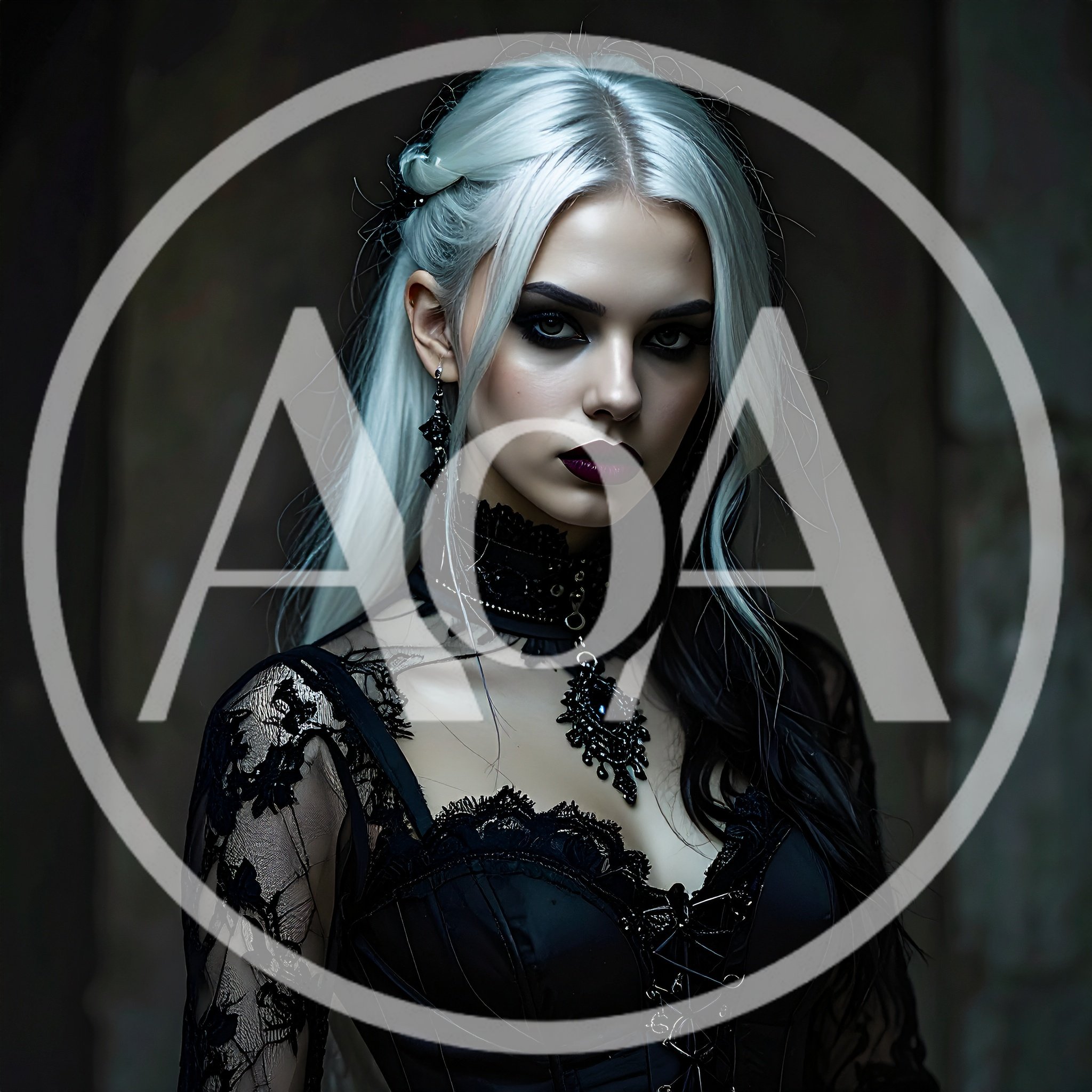 Gothic Woman With Silver Hair In Lace Corset