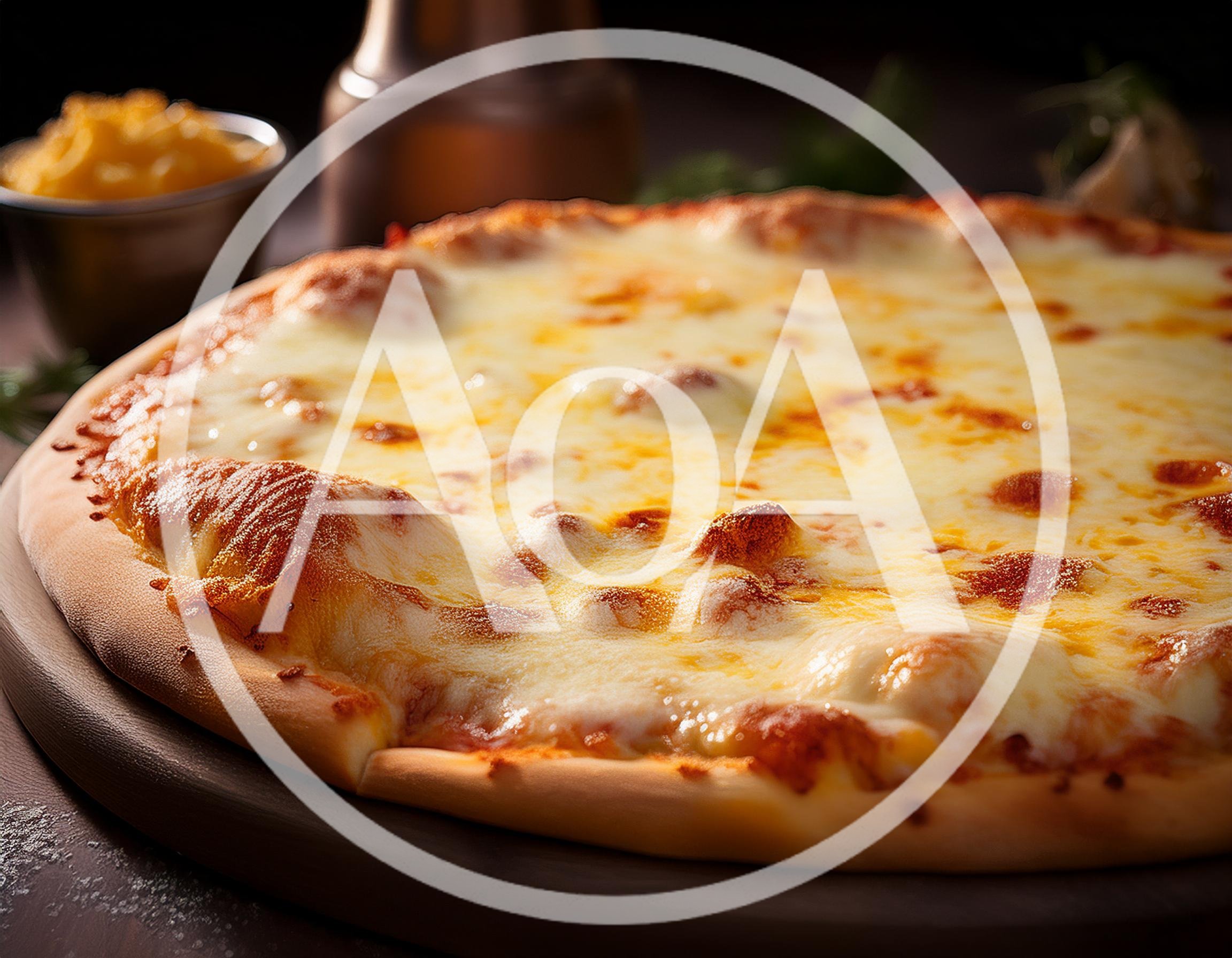 Freshly Baked Cheese Pizza On A Wooden Board