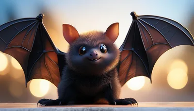 Cute Fluffy Bat With Large Eyes