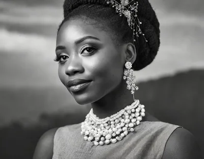 Portrait Of An Elegant Woman Wearing Pearl Jewelry