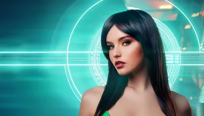 Portrait Of A Woman With Futuristic Neon Graphics