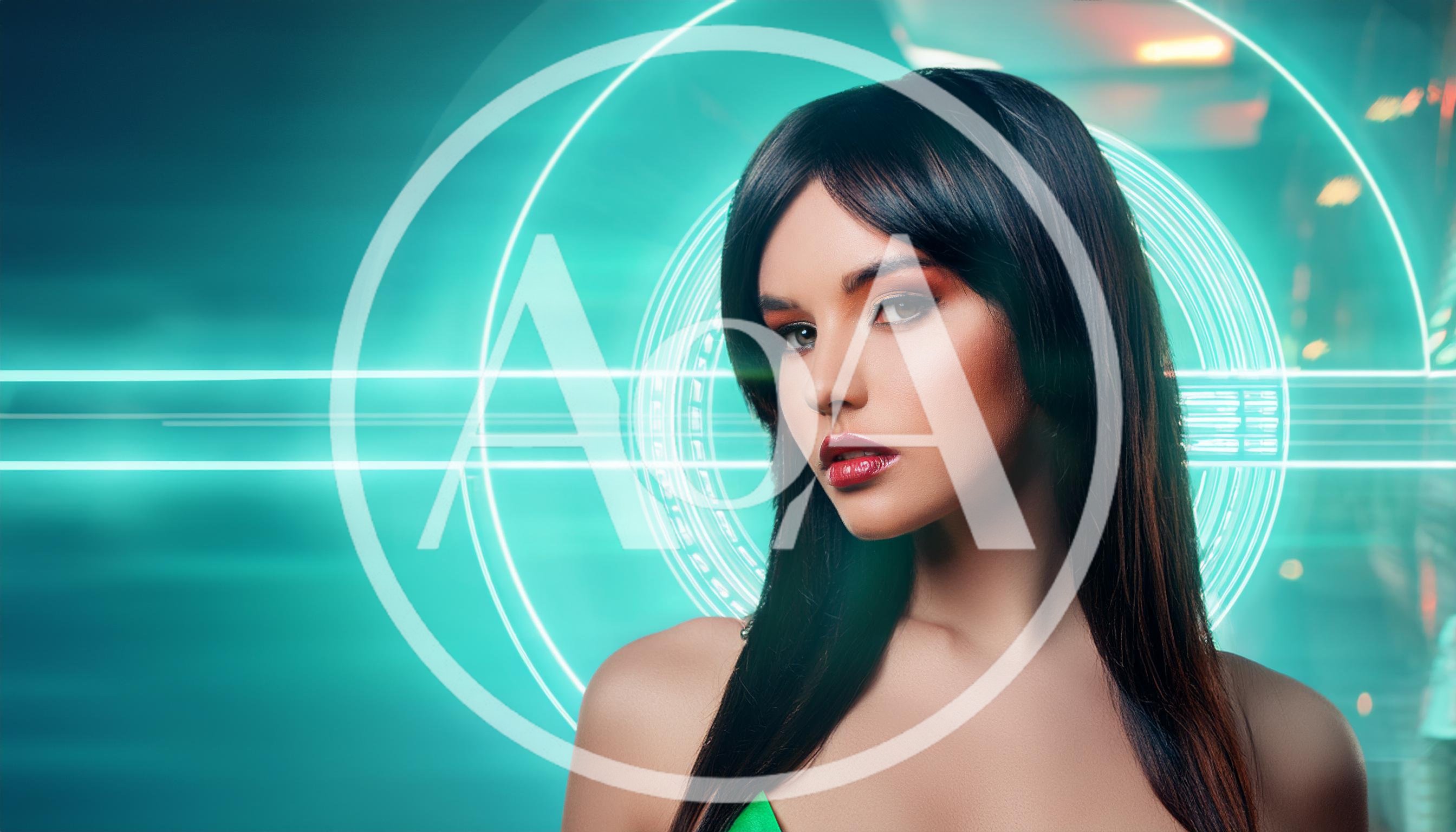 Portrait Of A Woman With Futuristic Neon Graphics