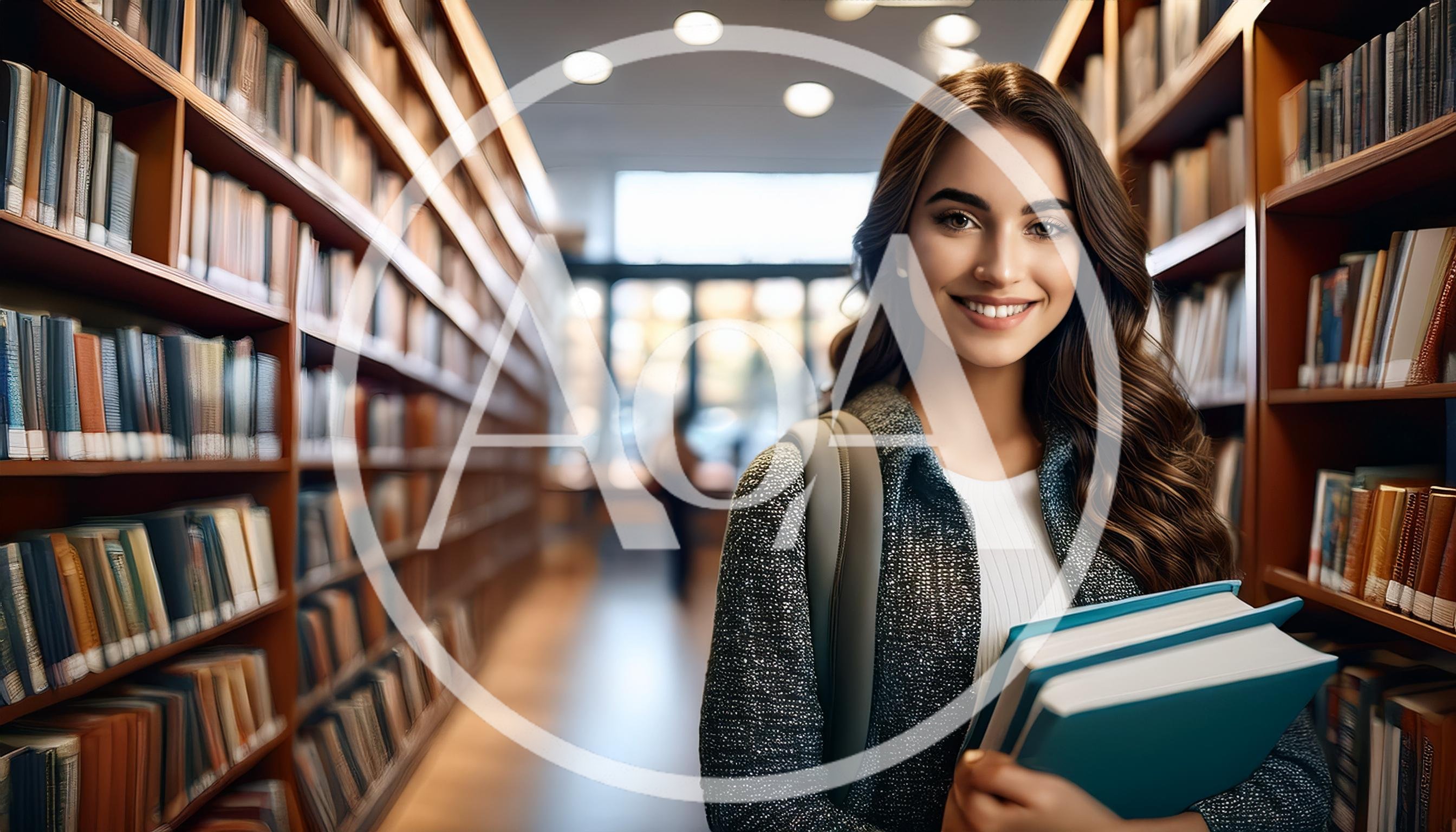 Young Female Student Holding Books in a Library