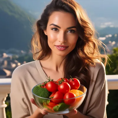 Beautiful Woman Holding A Bowl Of Fresh Vegetables