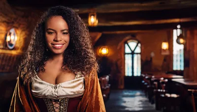 Smiling Woman In Medieval Tavern Attire