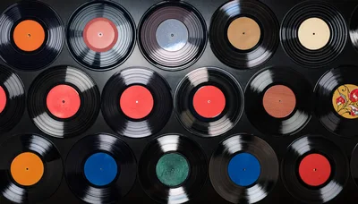 Top View Of Assorted Vintage Vinyl Records