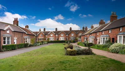Picturesque Row Of Traditional English Brick Cottages