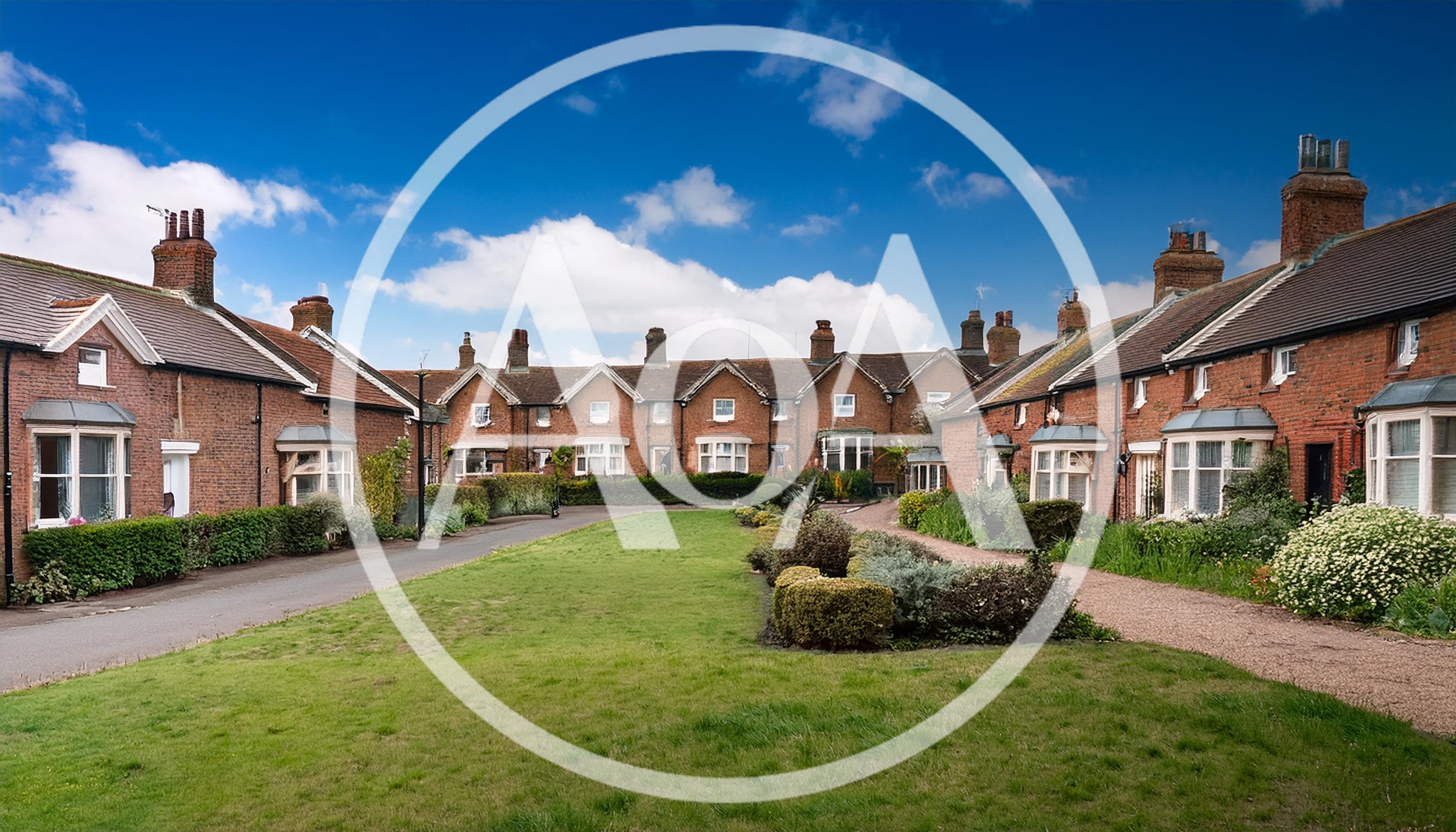 Picturesque Row Of Traditional English Brick Cottages