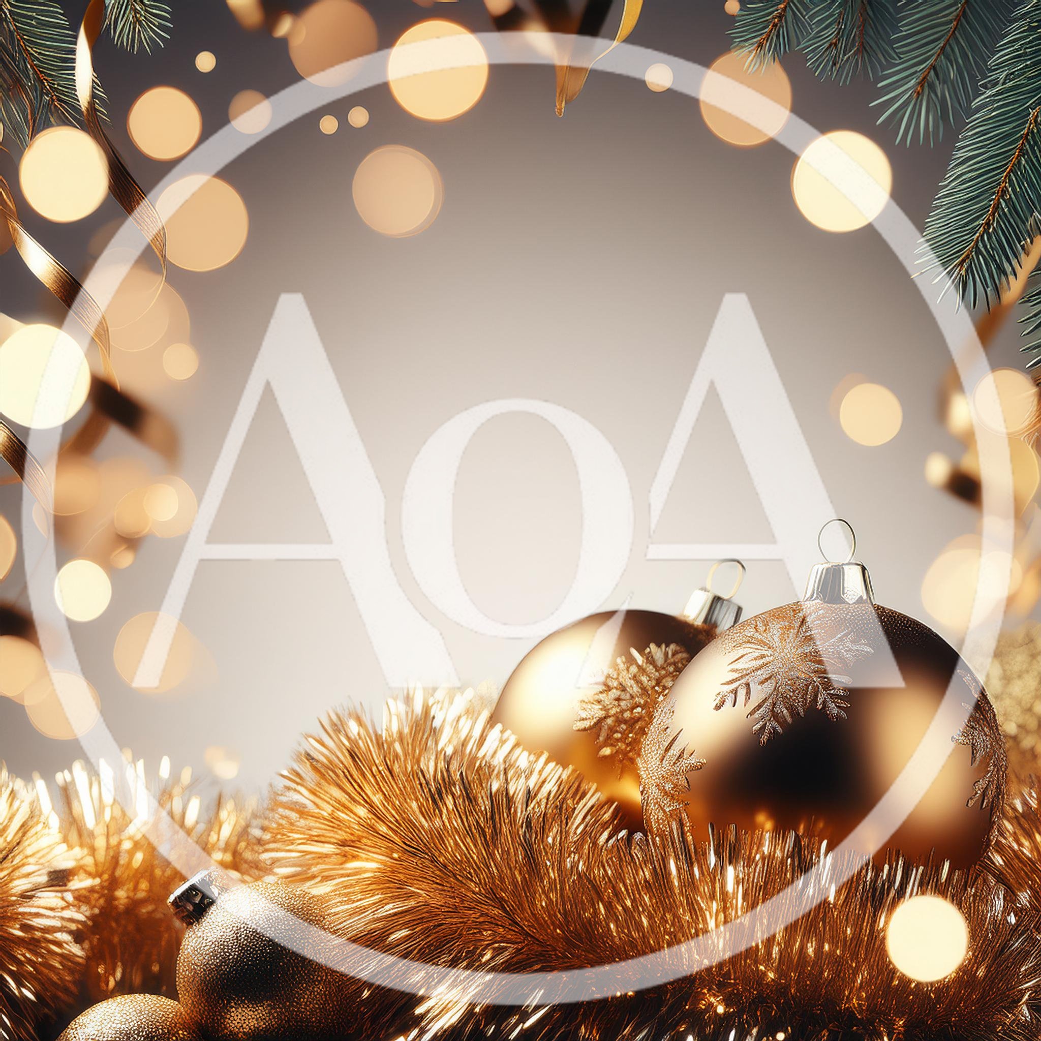 Golden Christmas Ornaments With Tinsel And Bokeh Lights
