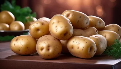 Fresh Raw Potatoes On A Wooden Table