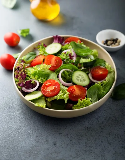 Fresh Vegetable Salad in a Ceramic Bowl
