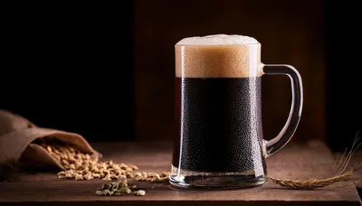 Cold Glass Of Dark Stout Beer With Cardamom Pods