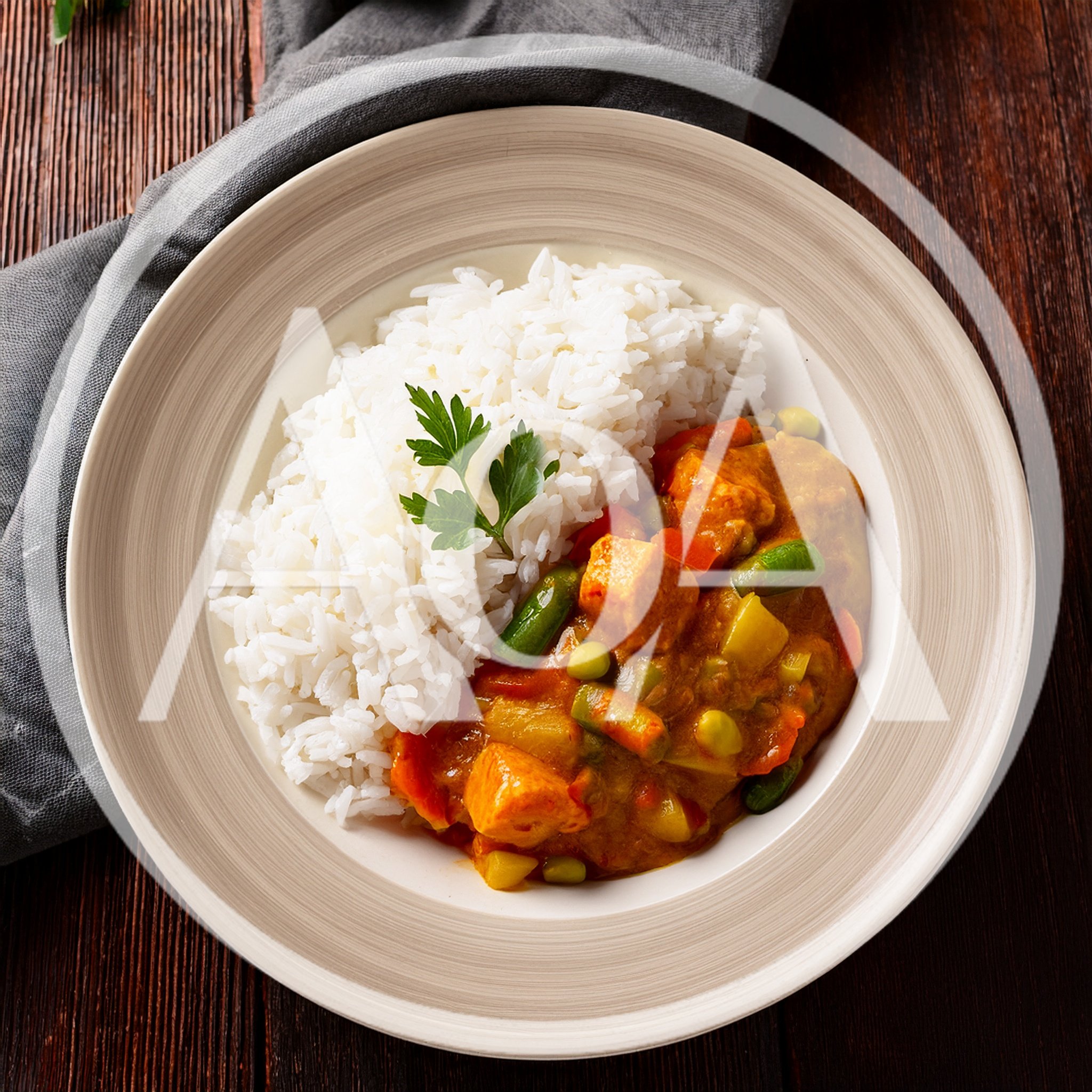 Bowl Of Chicken Curry With Steamed White Rice