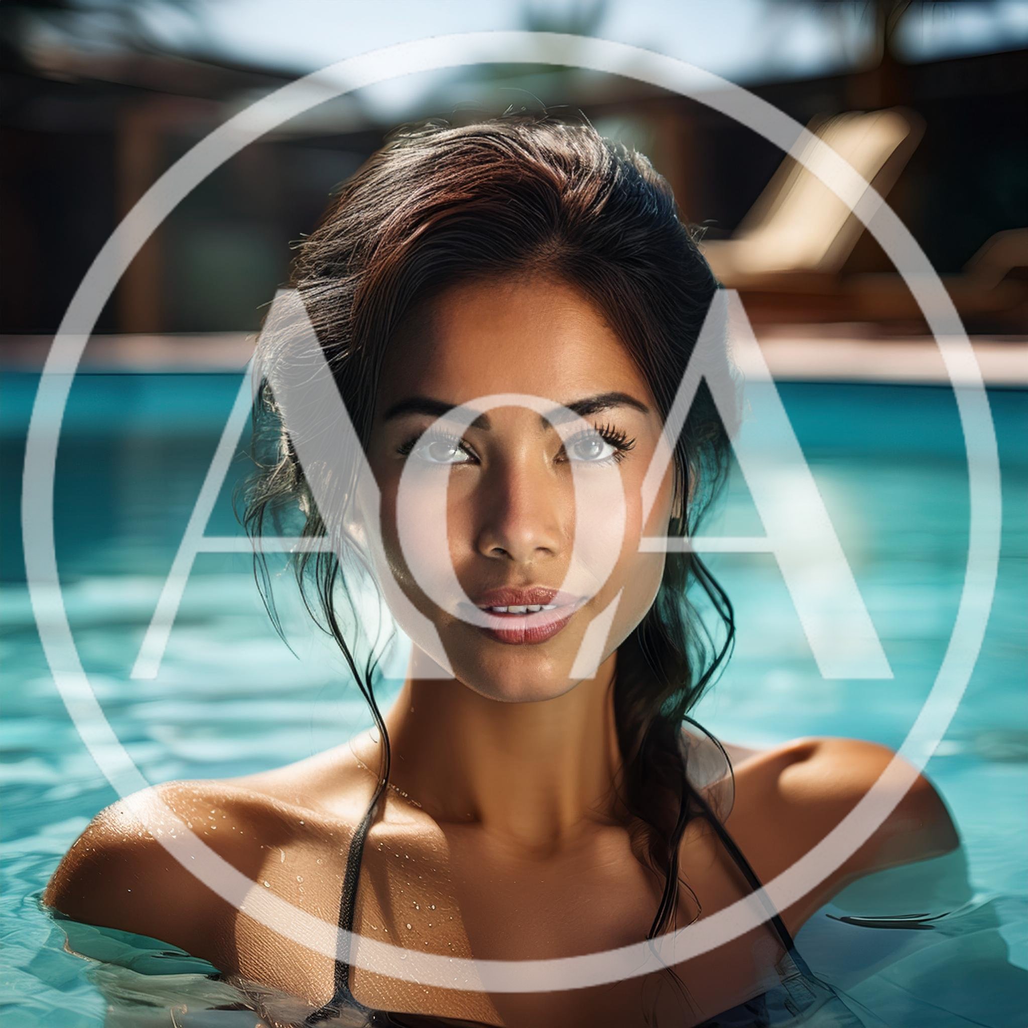 Beautiful Woman Relaxing In A Sunny Outdoor Swimming Pool