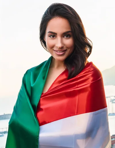 Young Woman Wrapped In Italian Flag Outdoors