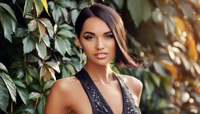 Portrait Of A Beautiful Woman With Short Dark Hair