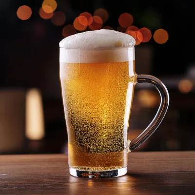 Glass Of Cold Beer On A Wooden Bar Counter