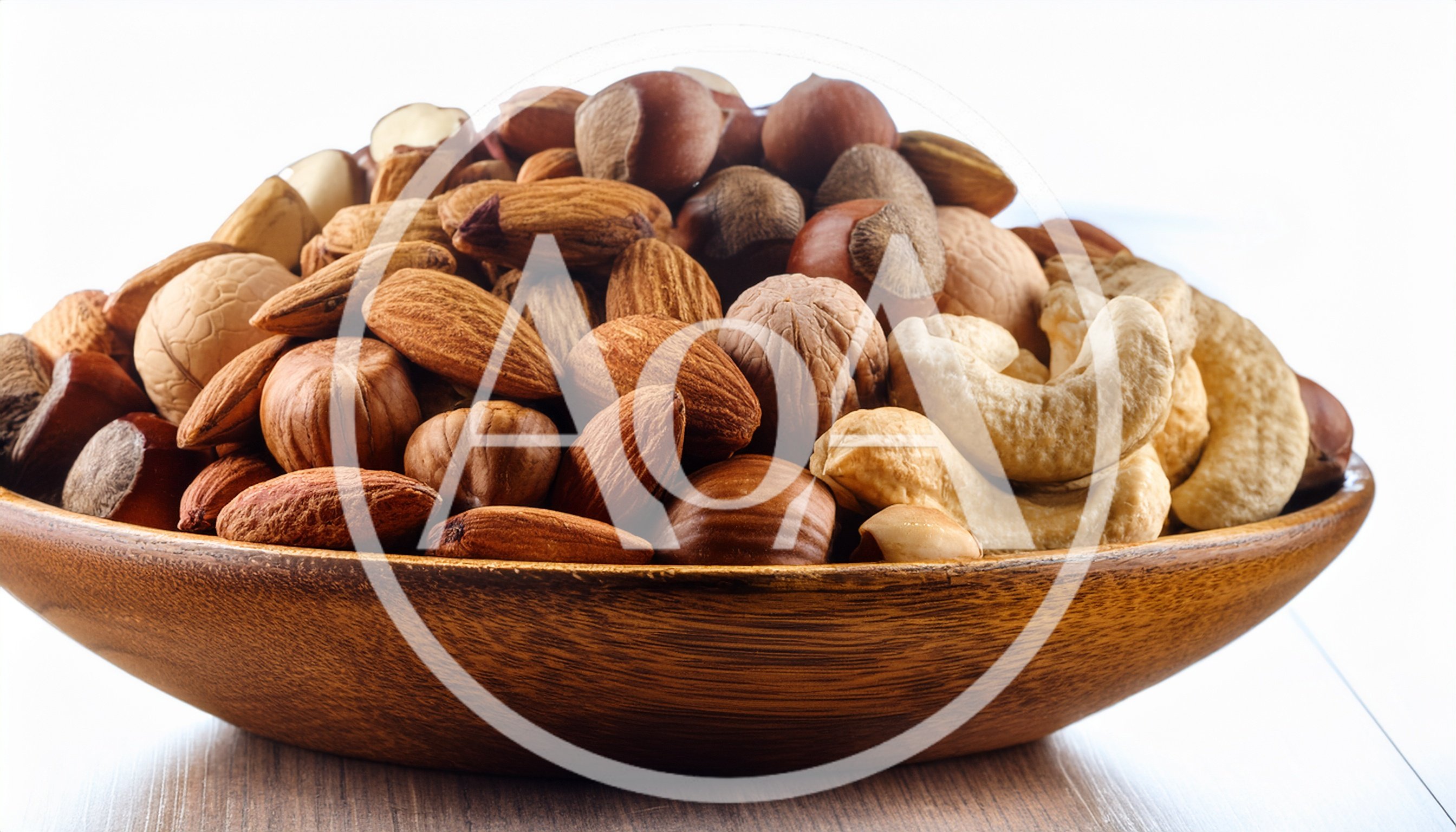 Assorted Mixed Nuts in a Wooden Bowl