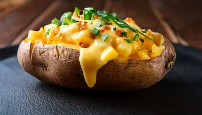 Baked Potato Topped With Melted Cheese And Herbs