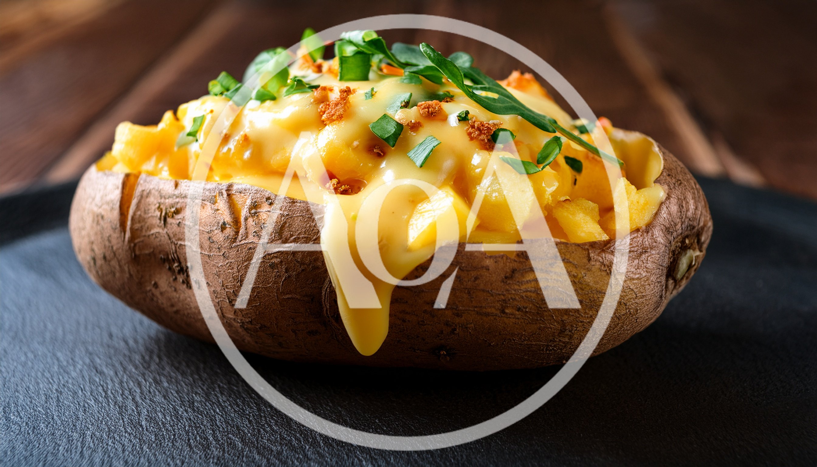 Baked Potato Topped With Melted Cheese And Herbs
